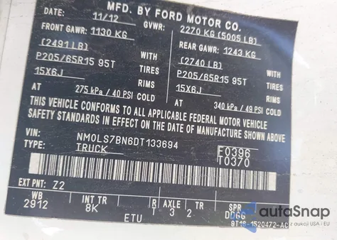 2013 Ford Transit Connect Xlt z USA, uszkodzony, nr VIN NM0LS7BN6DT133694